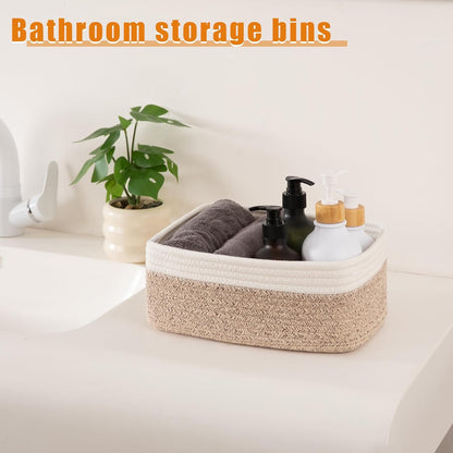 OIAHOMY Storage Baskets - 4 Pack Cute Decorative Organizers for Shelves | 11.8''L x 7.8''W x 4.7''H, Brown/White