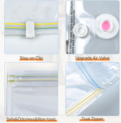 Skiennix Vacuum Storage Bags - 15 Pack with Rechargeable Cordless Pump for Travel & Home