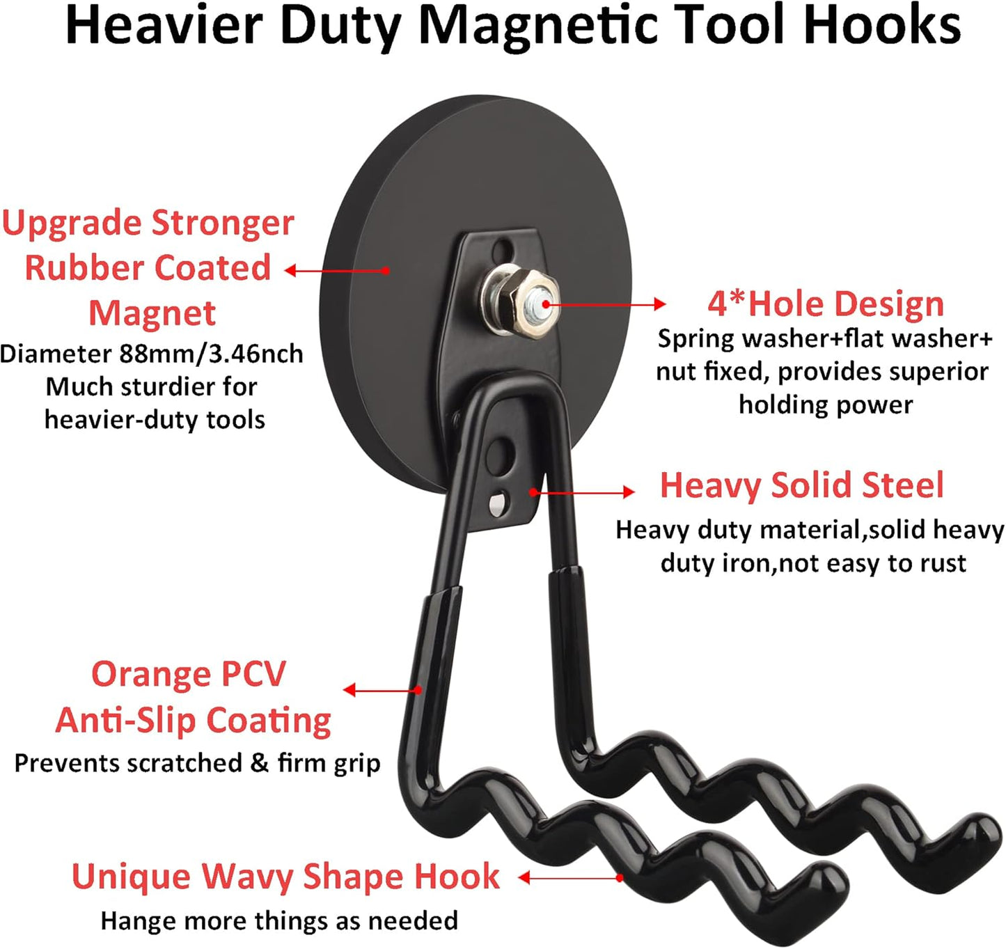 ULIBERMAGNET Magnetic Hooks - Heavy Duty Tool Organizer with Strong Magnets, 2 Pack (Black)
