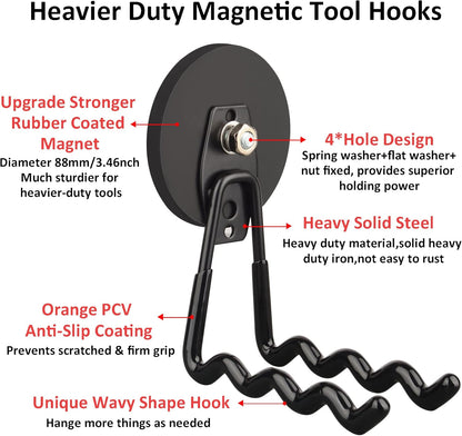 ULIBERMAGNET Magnetic Hooks - Heavy Duty Tool Organizer with Strong Magnets, 2 Pack (Black)