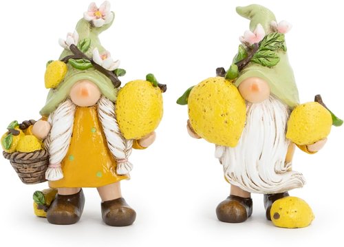 Hodao Lemon Gnome Figurines Set of 2 - Adorable Yellow Indoor Decor for Summer | Perfect for Kitchen & Living Room