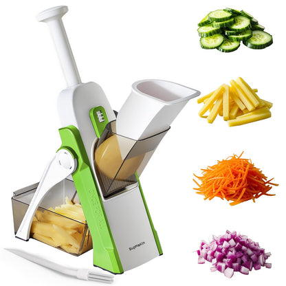 SupMaKin Safe Mandoline Slicer for Kitchen, Potato Slicer, Vegetables Slicer and Chopper, French Fry Cutter, Adjustable Thickness, Dishwasher Safe Chopping Artifact Gift (Green)