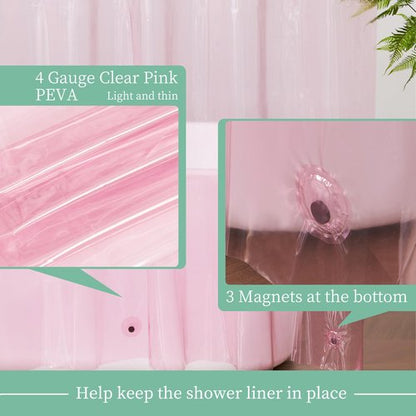 Mrs Awesome Clear Pink Shower Curtain Liner with 3 Magnets, 72x72 Premium Flexible Sturdy Plastic Shower Curtain for Bathroom Lightweight & Waterproof, Clear Pink