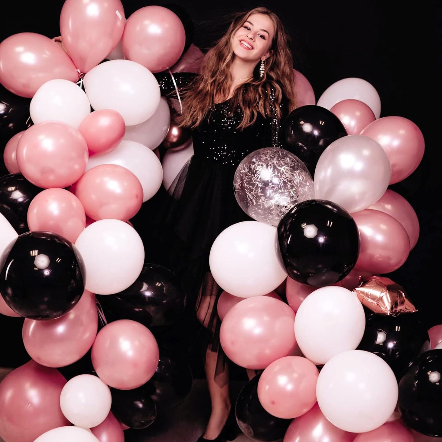RUBFAC Black Balloons - Premium Latex Party Decorations | 105pcs in 5/10/12/18 Inches for Events