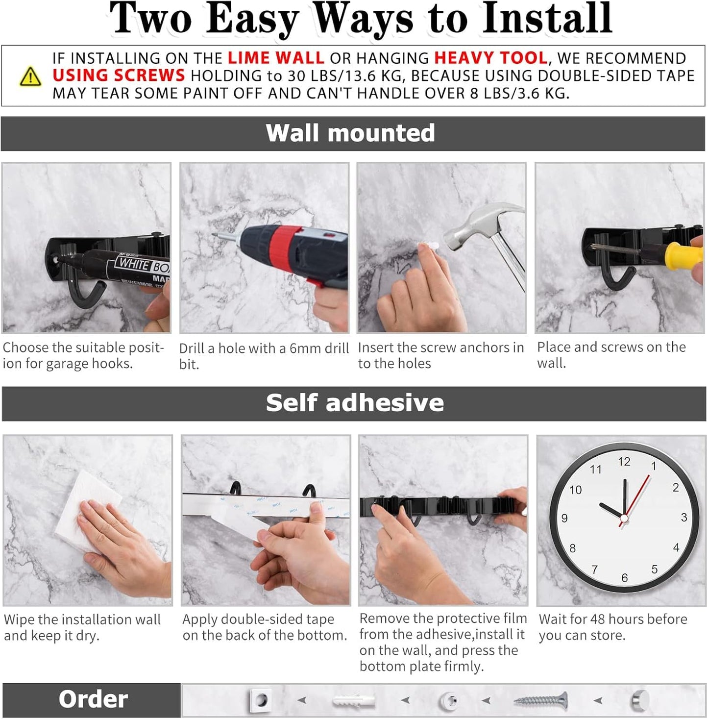 AceMining Mop and Broom Holder - 2 Pack Wall Mount Organizer with 5 Racks & 4 Heavy-Duty Hooks | Stainless Steel, Non-Slip Design for Home & Garden