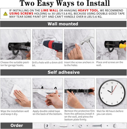 AceMining Mop and Broom Holder - 2 Pack Wall Mount Organizer with 5 Racks & 4 Heavy-Duty Hooks | Stainless Steel, Non-Slip Design for Home & Garden