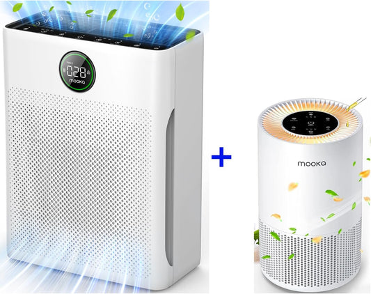 MOOKA H13 True HEPA Air Purifier - 2 Pack for Large Rooms, Pets, and Wildfire Smoke | Odor & Dust Removal