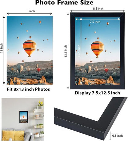 JCJMY 8x13 Picture Frame - Black Wall Mount or Tabletop Display | Shatter-Resistant Plexiglass
