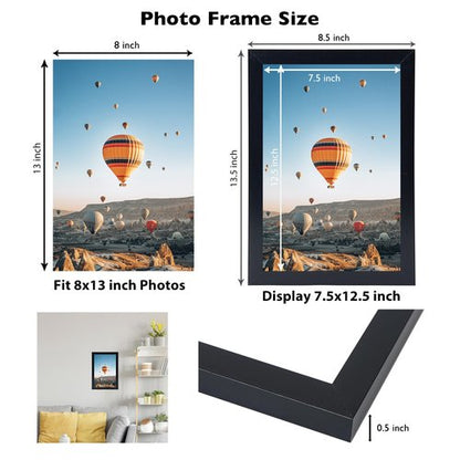 JCJMY 8x13 Picture Frame Black for Wall Hanging or Tabletop, Wall Mounting Horizontally or Vertically, 8 x 13 Wall Gallery Poster Photo Frame with Shatter Resistant Plexiglass, Black