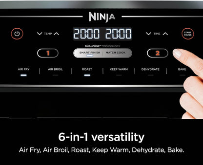 Ninja Foodi Air Fryer - 6-in-1 10-QT DualZone Baskets | Smart Finish for Cooking Two Foods | XL Capacity | Black | DZ302