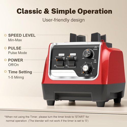 1800W High-Speed Blender by [Brand Name] - Smoothies & Frozen Drinks | 70 Oz BPA-Free Pitcher & 20 Oz To-Go Cup - Dark Red
