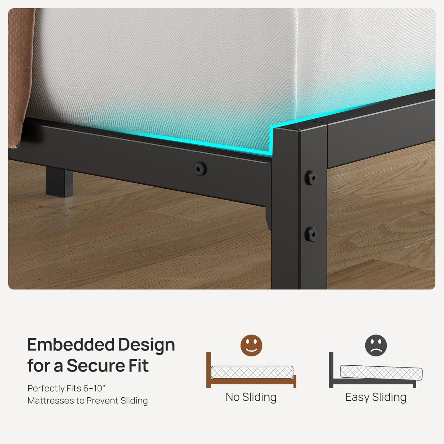 Rolanstar Full Size Bed Frame - LED Upholstered Storage Headboard with Charging Station | Grey