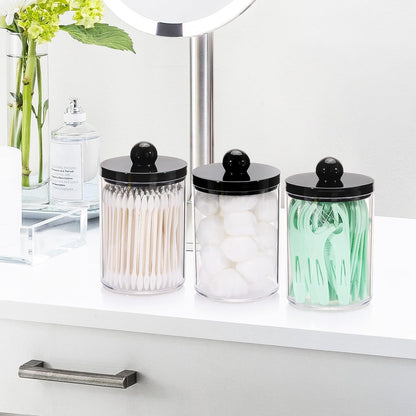 Tbestmax Cotton Swab Holder - Stylish 10oz Bathroom Organizer with Black Lid - Versatile Apothecary Jar