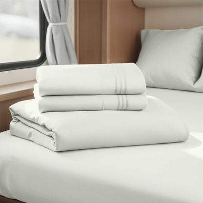 Hearth & Harbor Short Queen Sheets for RV, Off White RV Queen Sheets, Silky Soft 1800 Microfiber Bed Sheet for Camper, 4 Piece RV Bedding with Pillowcases