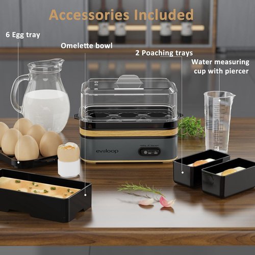 Evoloop Electric Egg Cooker - Rapid 6-Egg Capacity for Soft, Medium, Hard Boiled & Poached Eggs | BPA Free