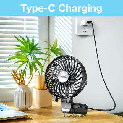 VersionTECH. Portable Handheld Fan - Powerful 4000mAh Battery | 180° Foldable Mini Table Fan in Black