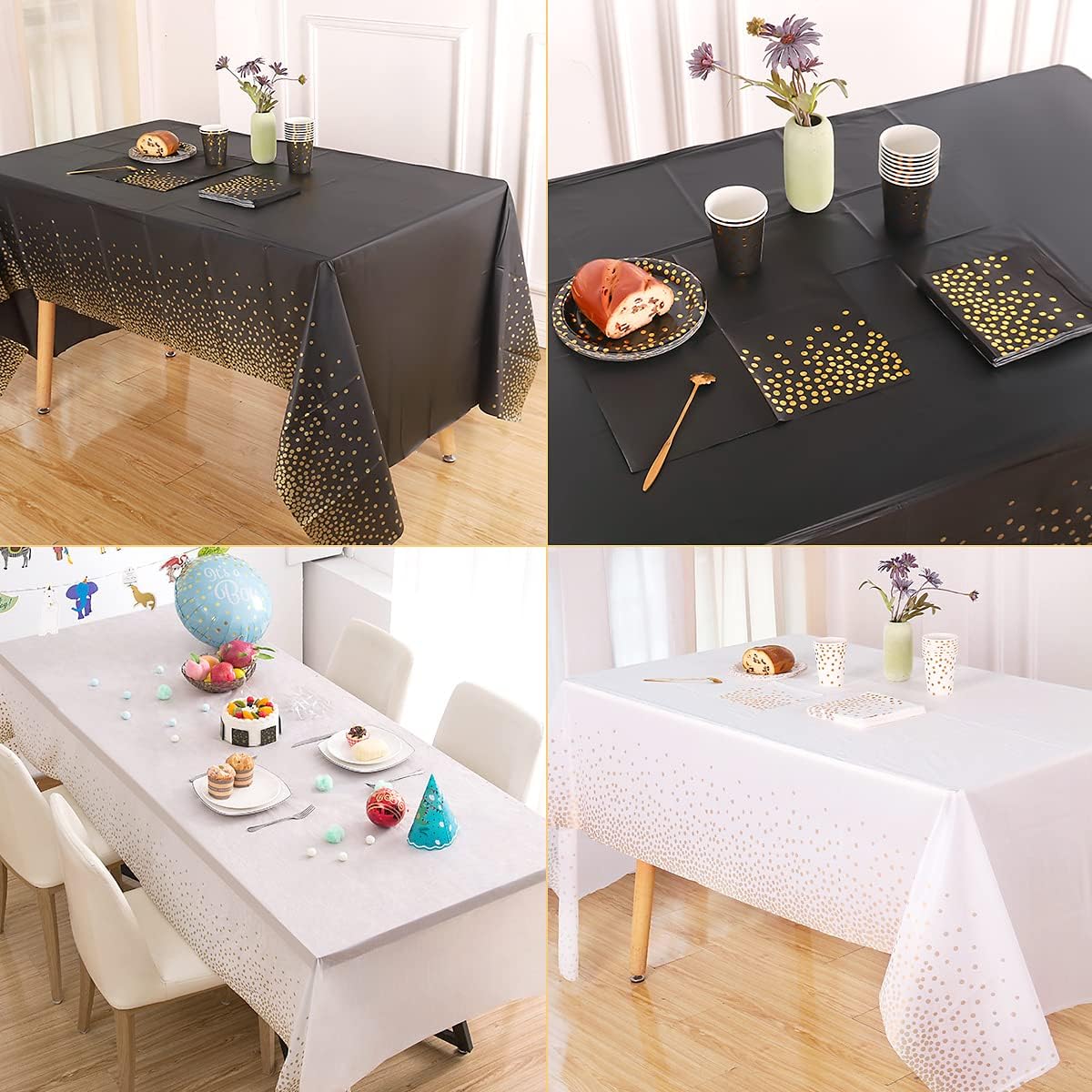 Black and Gold Plastic Tablecloth by [Brand Name] - 54" x 108" Disposable Rectangular Cover for Parties & Events