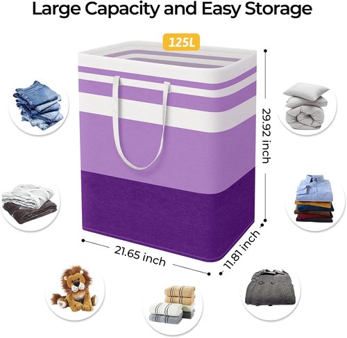 HomeHacks Large Waterproof Laundry Baskets - Collapsible Hampers with Reinforced Handles | 125L, Purple, 2 Pack