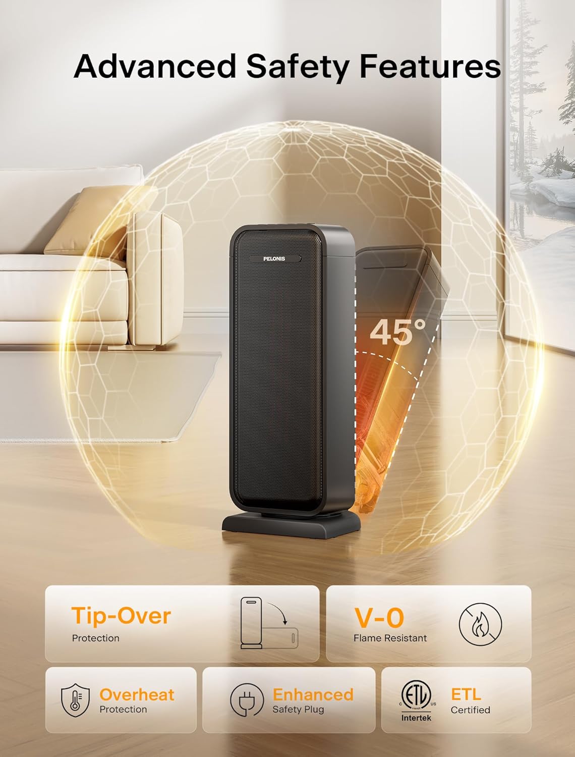 Pelonis 1500W Electric Space Heater - Portable Ceramic Heater with Thermostat & Remote | Ideal for Bedroom & Office