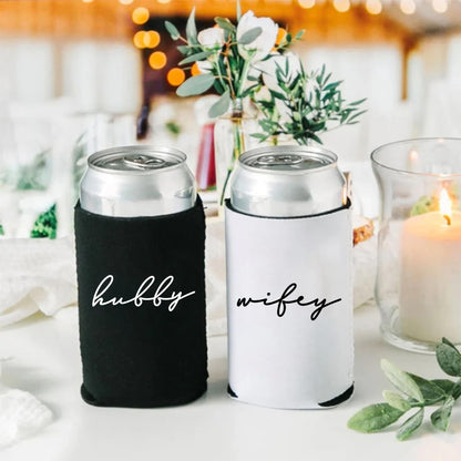 GroomBrideGifts Honeymoon Essentials Gifts - Hubby and Wifye Novelty Can Cooler.