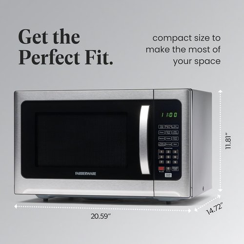 Farberware 1.2 Cu. Ft. Countertop Microwave Oven - 1000 Watts, Auto Cook, Easy Clean, Stainless & Black