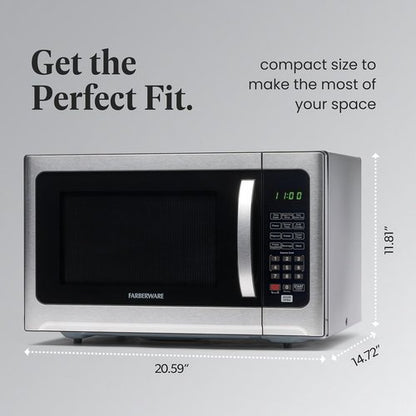 Farberware 1.2 Cu. Ft. Countertop Microwave Oven - 1000 Watts, Auto Cook, Easy Clean, Stainless & Black