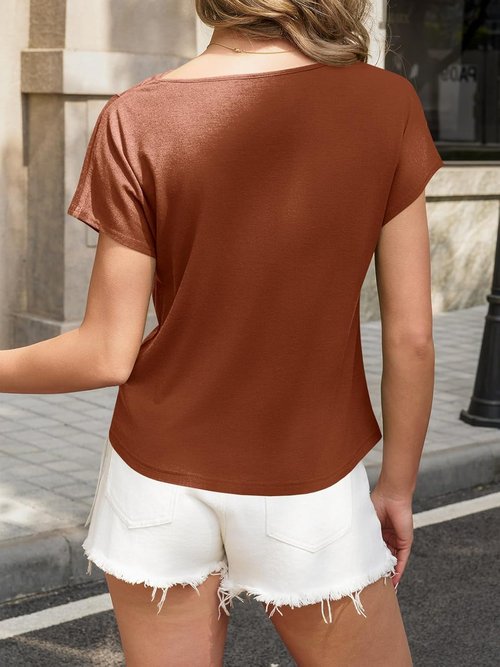 Fisoew Women's Cowl Neck Casual Tops - Stylish Short Sleeve Work Blouses for Summer 2026