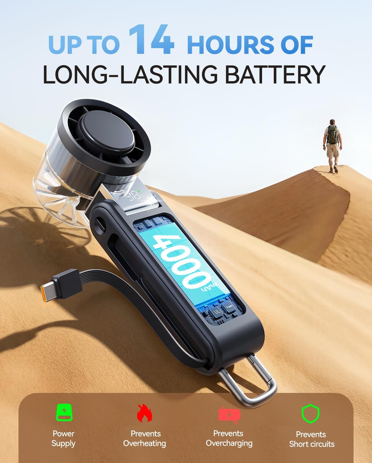 Skiennix Portable Handheld Fan - 4000mAh Power Bank & 100-Speed Turbo Fan | Foldable for Travel & Camping