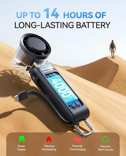 Skiennix Portable Handheld Fan - 4000mAh Power Bank & 100-Speed Turbo Fan | Foldable for Travel & Camping
