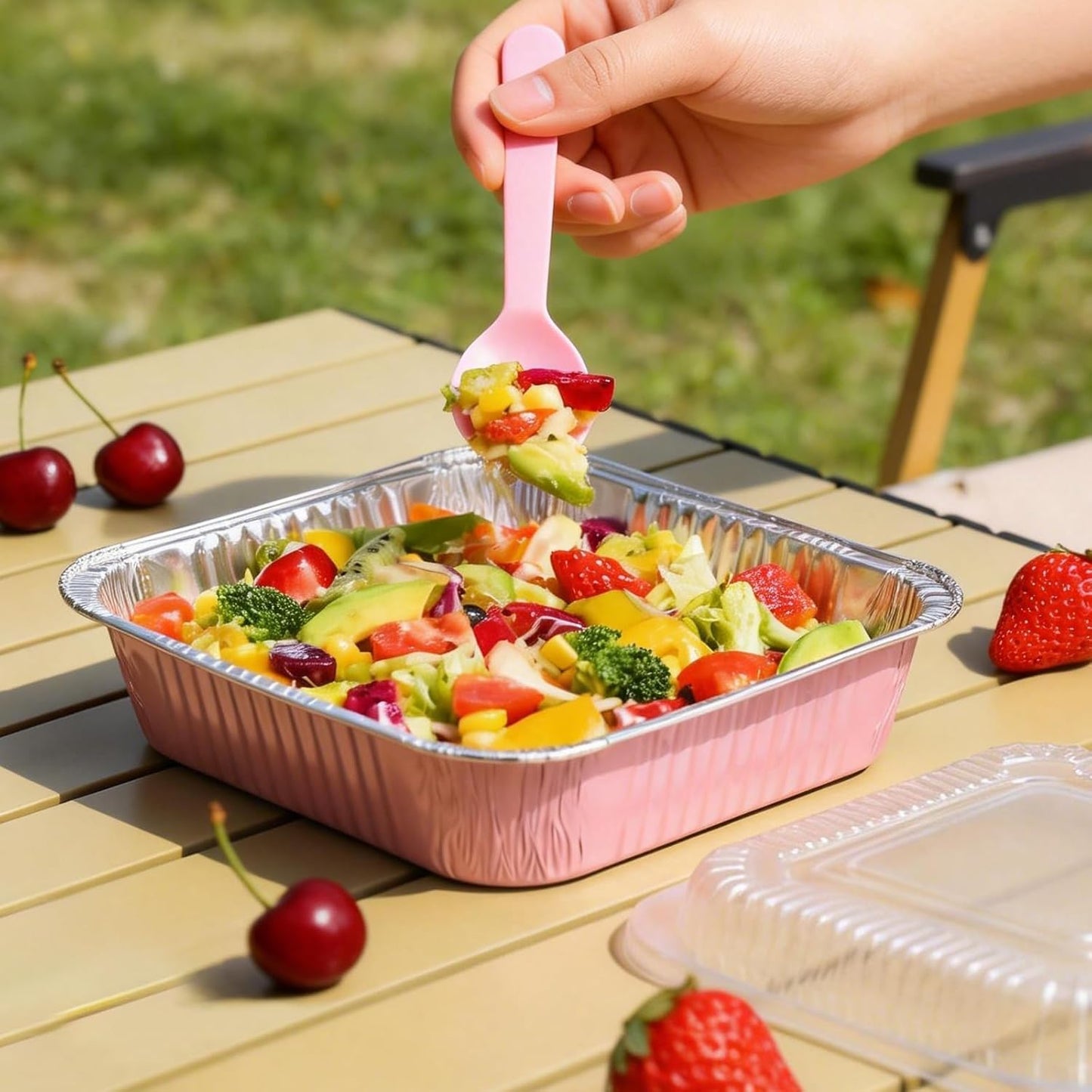 Regine Switzerland 35-Pack Pink 8x8 Inch Disposable Aluminum Pans - With Lids, Stickers & Spoons for Parties