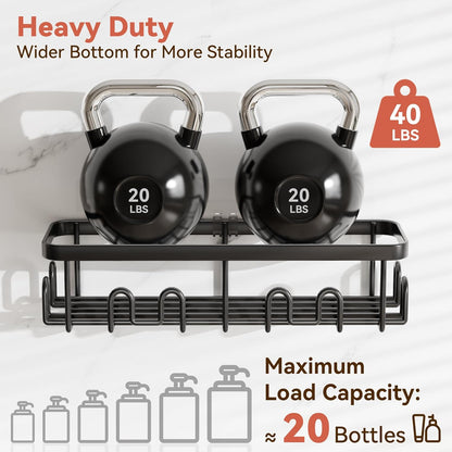 YASONIC Adhesive Shower Caddy - Rustproof 2-Pack Black Shower Shelves with Soap & Toothbrush Holder