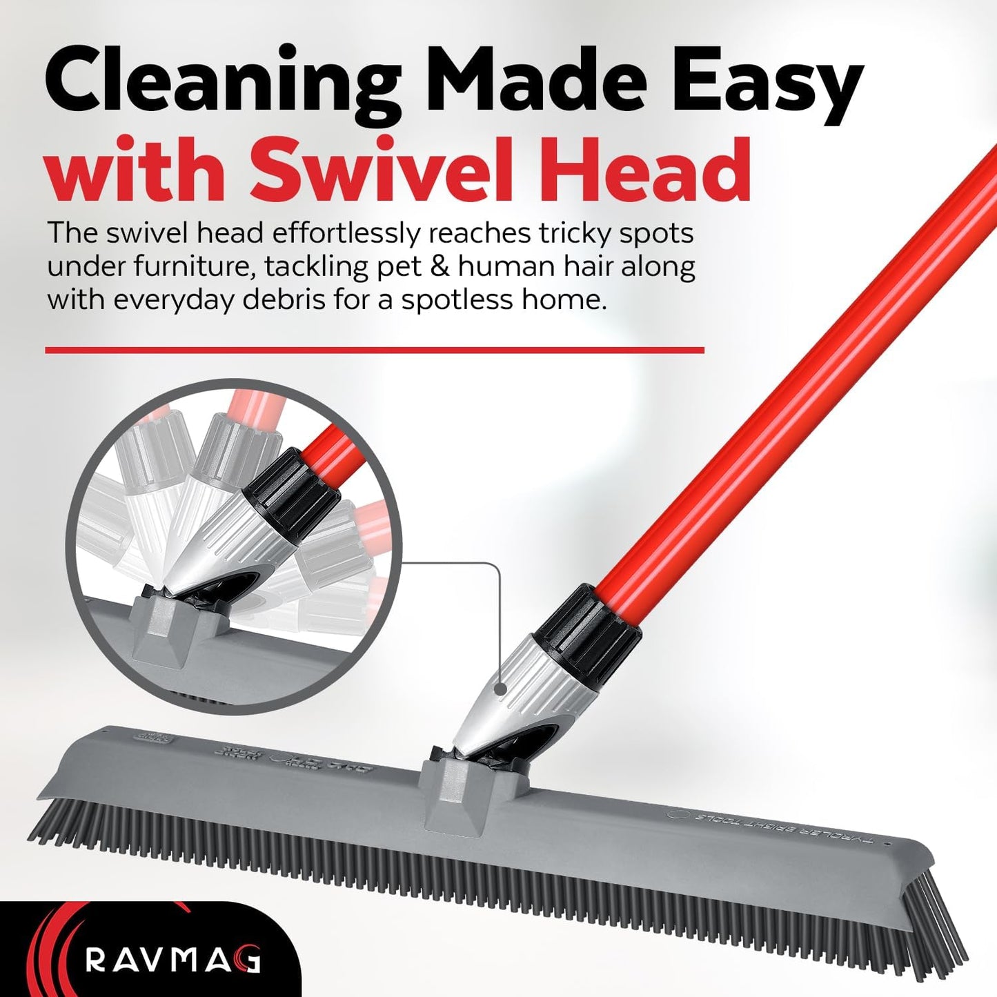 Skiennix 2-in-1 Silicone Rubber Broom | Swivel Pet Hair Removal with Long Handle - Ideal for Carpet & Floors