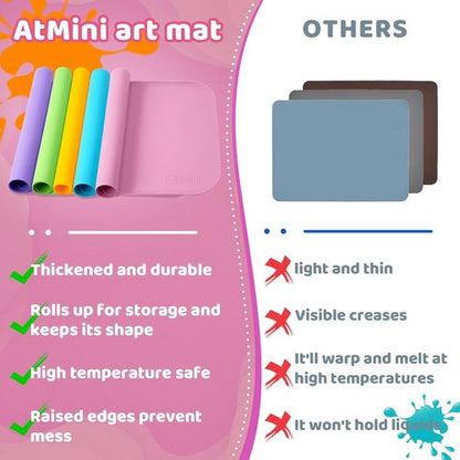 AtMini Silicone Craft Mat for Kids - 24"x16" Non-Slip & Raised Lip | Reusable Art Mat for Painting, DIY Crafts (Pink)
