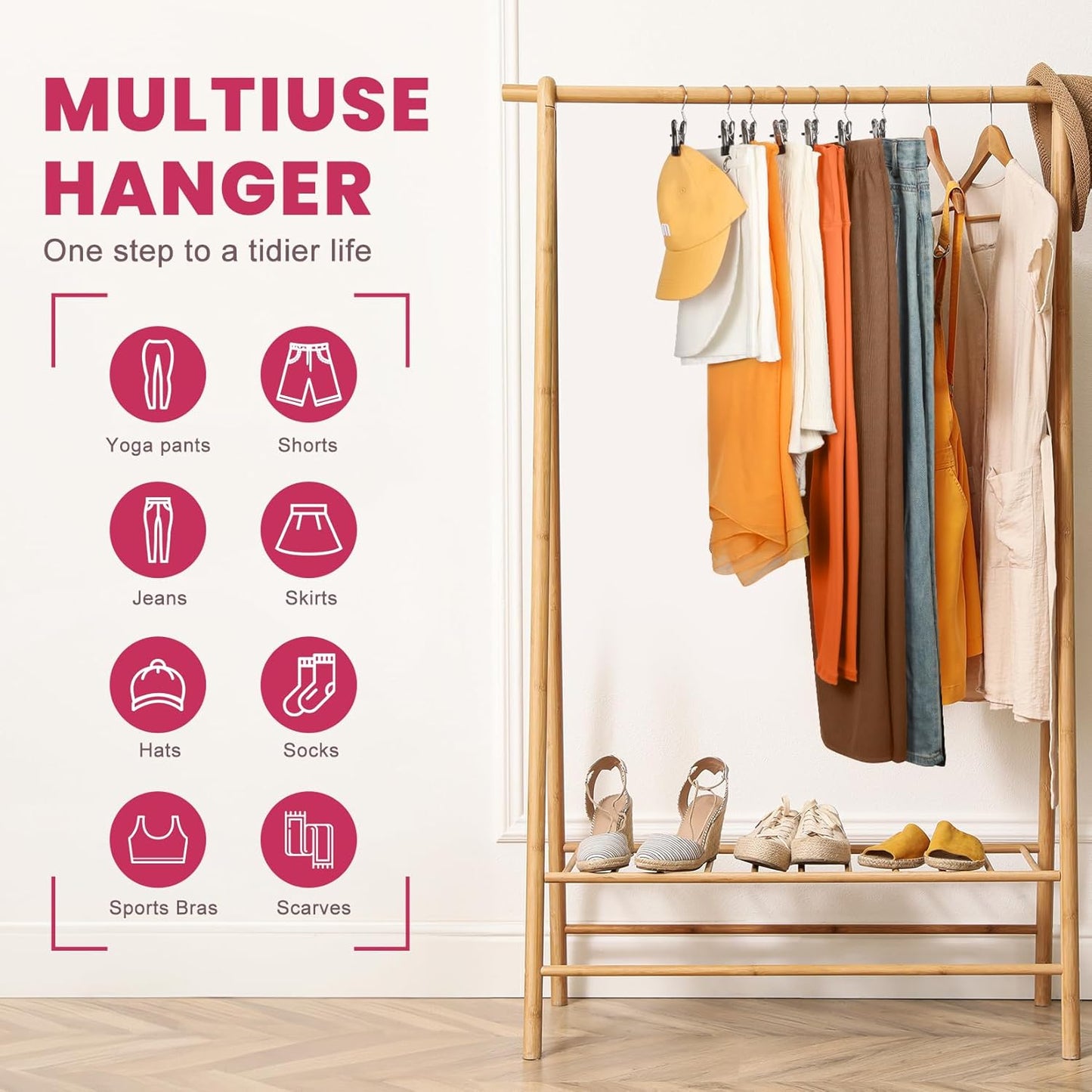 Skiennix 30-Pack Pants Hangers - Space-Saving Clip Organizers for Leggings, Jeans & Skirts