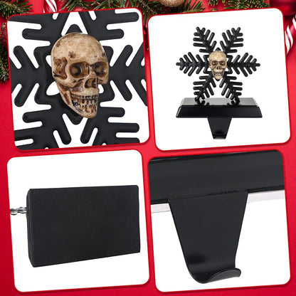 2 Pack Gothic Stocking Holder, Black Snowflake Skull Mantel Hangers - Variation: 2+Snowflake
