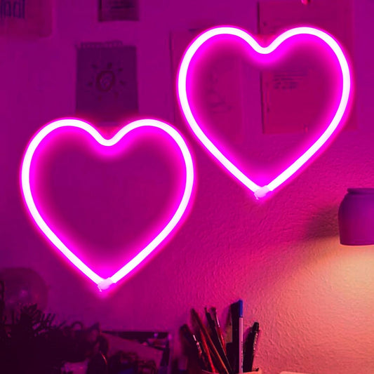 Skiennix 2-Pack Pink Heart Neon Sign - Battery Operated & USB Powered LED Lights for Valentine's Day Decor