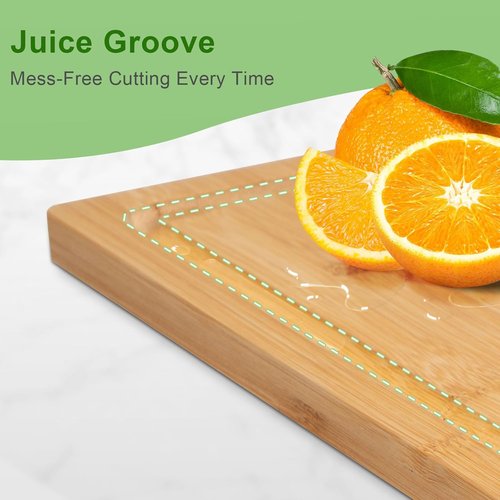 Bamboo Cutting Board - Lightweight 12x9 Inch Chopping Board with Juice Groove & Handle | Ideal for Fruits, Vegetables, Meat & Serving