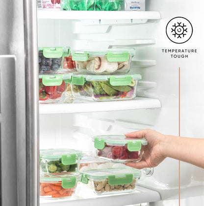 JoyJolt JoyFul 24pc Borosilicate Glass Storage Containers with Lids. 12 Airtight, Freezer Safe Food Storage Containers, Pantry Kitchen Storage Containers, Glass Meal Prep Container for Lunch