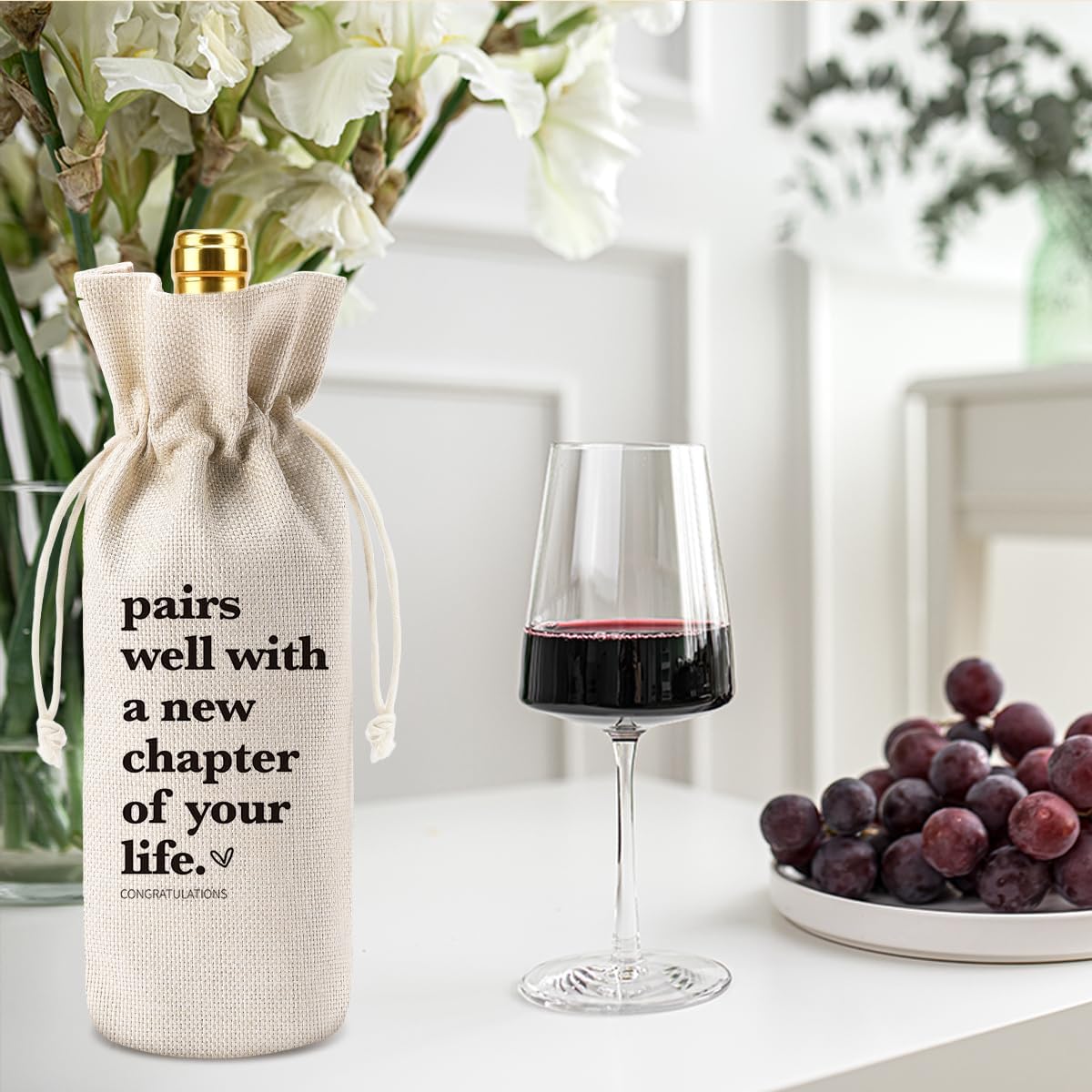 XFW New Chapter Wine Bag with Good Luck Hanging Ornament New Beginnings Gifts for Women Men Farewell Gifts for Friends Going Moving Away Gifts for Coworkers Retirement Wine Bag Ornament Set