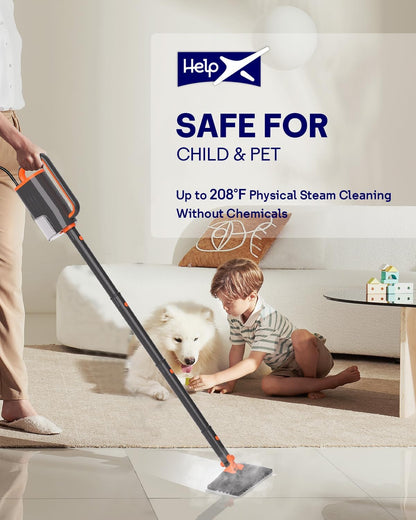 Skiennix Steam Mop Cleaner - 20-in-1 Wired Handheld Steamer with Detachable Water Tank & Microfiber Pads for Floor, Tile, Carpet Cleaning (Grey)