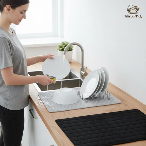 Elegant Duo Microfiber Dish Drying Mat - Large 15" x 20" Quick-Dry, Water-Absorbent Kitchen Mat