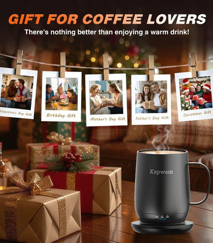 Kepwam Self Heating Coffee Mug, 16oz Smart Heated Coffee Mug, 150 Min Battery Life - Hot up to 149℉ Temperature Control Coffee Mug Warmer, Gifts for Women and Men
