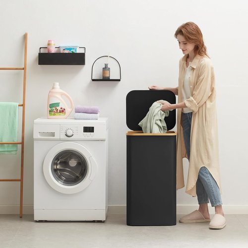 Lifewit 100L Laundry Basket - Foldable Clothes Hamper with Lid & Bamboo Handles | Black