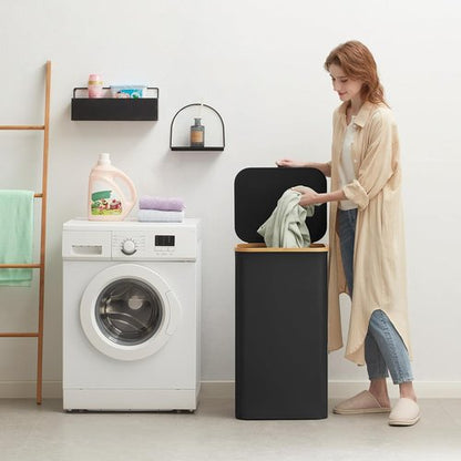 Lifewit 100L Laundry Basket - Foldable Clothes Hamper with Lid & Bamboo Handles | Black