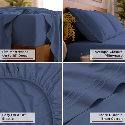 Mellanni Full Sheets Set - 4 PC Iconic Collection Bedding - Hotel Luxury, Extra Soft, Cooling Bed Sheets - Wrinkle, Fade, Stain Resistant (Full, Blue Nova)