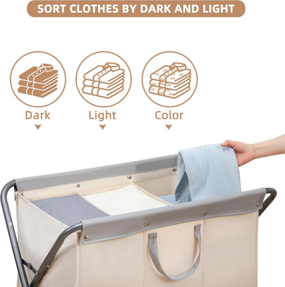 Storage Maniac 160L Collapsible Laundry Hamper - Heavy-Duty Rolling Basket with Removable Bag | 3-Section Organizer