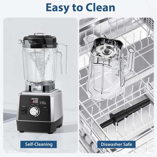 Aeitto 1800W Professional Countertop Blender - 68Oz Large Capacity | 3 Programs & 7 Speeds for Smoothies & Frozen Drinks - Black