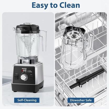 Aeitto 1800W Professional Countertop Blender - 68Oz Large Capacity | 3 Programs & 7 Speeds for Smoothies & Frozen Drinks - Black