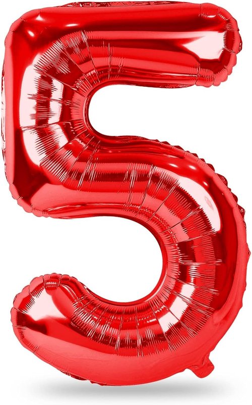 40 Inch Red Number 5 Balloon - Self-Inflating Foil Helium Balloon for Birthdays & Anniversaries