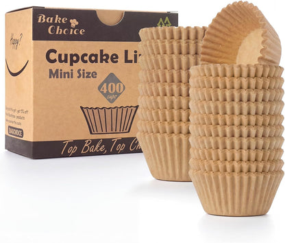 Bake Choice Mini Cupcake Liners - 400 Pcs Non-Stick Natural Parchment for Muffin Pans | Greaseproof